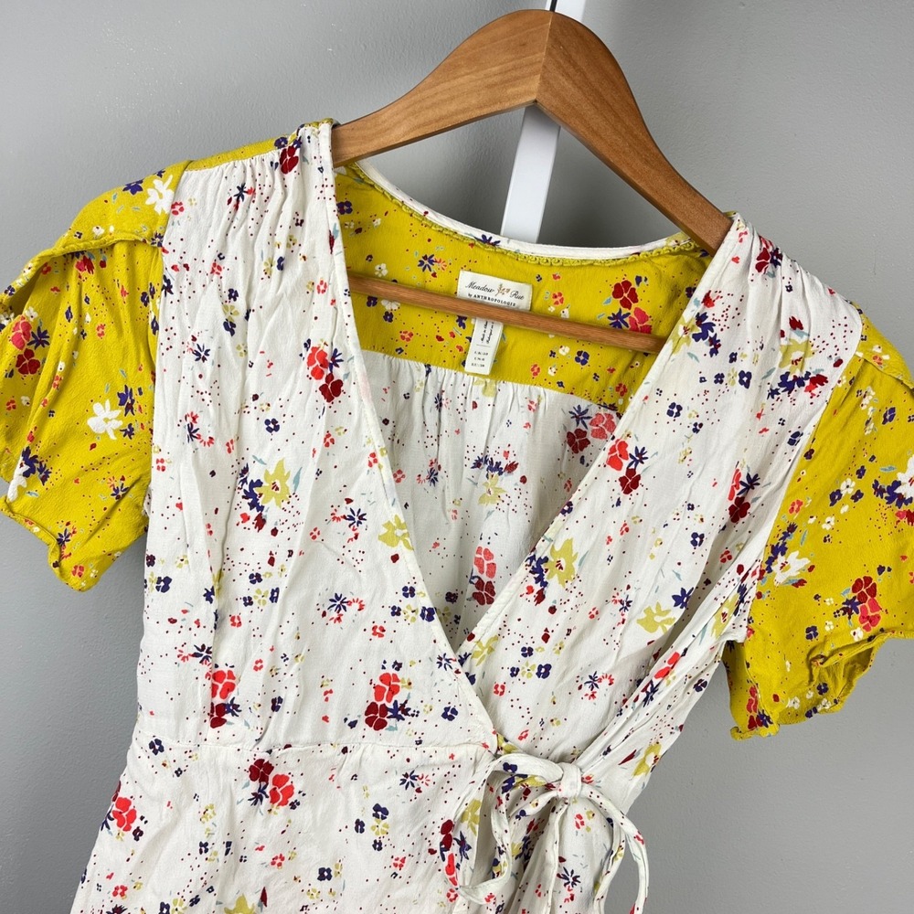 Anthropologie Meadow Rue Wrap Top Womens 6 Floral Print Boho Flutter Sleeve‎
